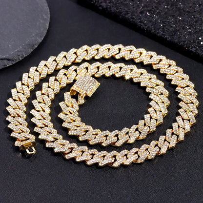 2Pcs Punk Crystal Cross Ankh Tennis Chain Iced Out Prong Cuban Link Chain Necklace for Men Women Rapper Necklaces Hiphop Jewelry