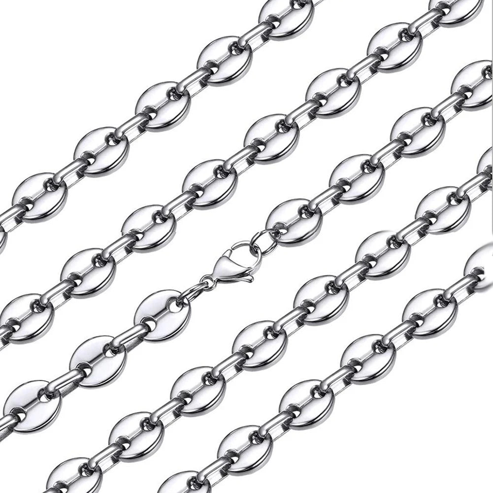 1Pcs Stainless Steel Coffee Beans Link Chain 5MM Necklaces for Men Women Rope Link Chain Necklaces Fashion Hip Hop Jewelry