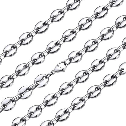 1Pcs Stainless Steel Coffee Beans Link Chain 5MM Necklaces for Men Women Rope Link Chain Necklaces Fashion Hip Hop Jewelry