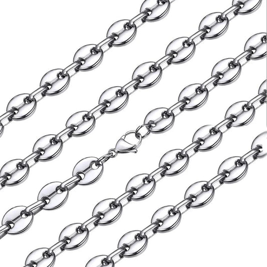 1Pcs Stainless Steel Coffee Beans Link Chain 5MM Necklaces for Men Women Rope Link Chain Necklaces Fashion Hip Hop Jewelry