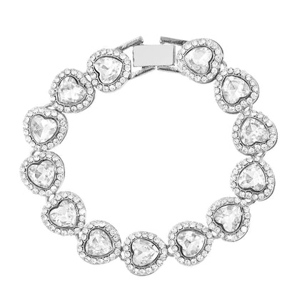4Pcs Heart Geometry Cuban Link Bracelet for Women Girls Clustered Tennis Layered Hand Chain Set Jewelry Fashion Gift