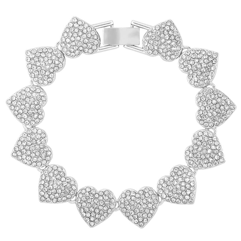 4Pcs Heart Geometry Cuban Link Bracelet for Women Girls Clustered Tennis Layered Hand Chain Set Jewelry Fashion Gift