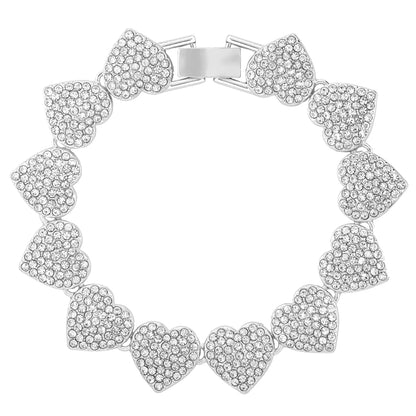 4Pcs Heart Geometry Cuban Link Bracelet for Women Girls Clustered Tennis Layered Hand Chain Set Jewelry Fashion Gift