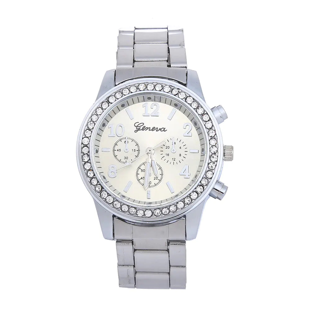 Geneva Diamond-Studded Three-Eye Quartz Men's Watch