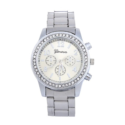 Geneva Diamond-Studded Three-Eye Quartz Men's Watch