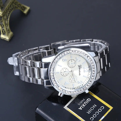 Geneva Diamond-Studded Three-Eye Quartz Men's Watch