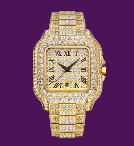 Iced Simulated Moissanite Bust Down  Watch - Unisex Hip Hop Style