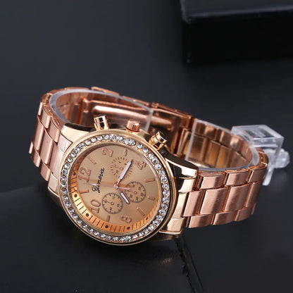 Geneva Diamond-Studded Three-Eye Quartz Men's Watch