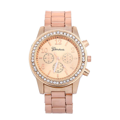 Geneva Diamond-Studded Three-Eye Quartz Men's Watch