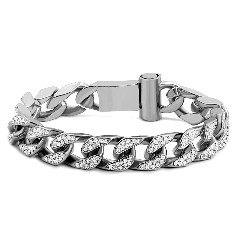 4Pcs Heart Geometry Cuban Link Bracelet for Women Girls Clustered Tennis Layered Hand Chain Set Jewelry Fashion Gift