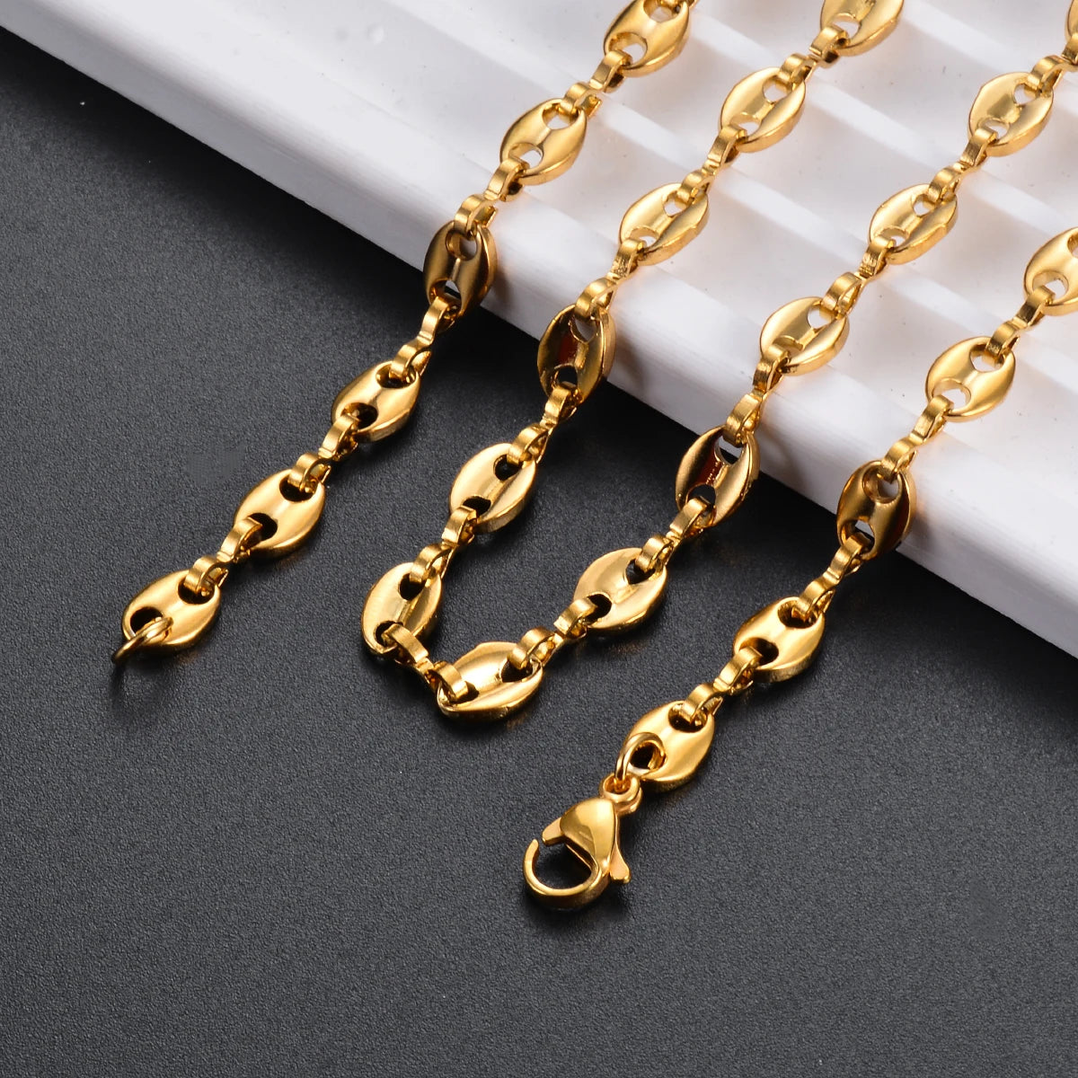 1Pcs Stainless Steel Coffee Beans Link Chain 5MM Necklaces for Men Women Rope Link Chain Necklaces Fashion Hip Hop Jewelry