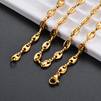 1Pcs Stainless Steel Coffee Beans Link Chain 5MM Necklaces for Men Women Rope Link Chain Necklaces Fashion Hip Hop Jewelry