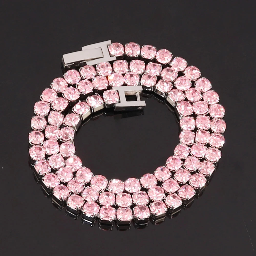 316L 4Mm Stainless Steel Necklace for Women Men'S Hip Hop Tennis Chain Necklaces Color Crystal Zircon Choker Necklace Jewelry