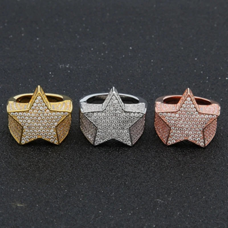 Ofertas Milangirl New Hip Hop Rock Five Star Pentagram Zirconia Rings for Men Women Wedding Party Luxury Jewelry