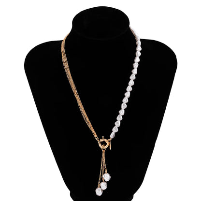 Baroque Simulated Pearls Long Tassel Pendant Necklace for Women Beaded Link Chain Necklace 2022 Trend Lariat Wedding Jewelry