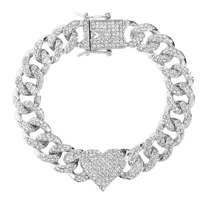 4Pcs Heart Geometry Cuban Link Bracelet for Women Girls Clustered Tennis Layered Hand Chain Set Jewelry Fashion Gift