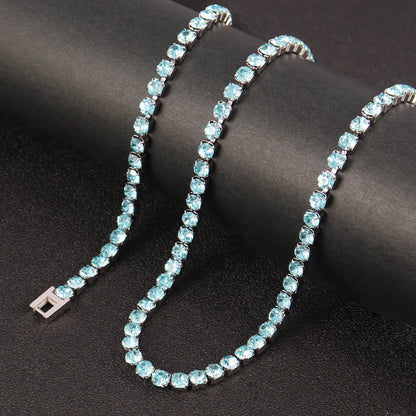 316L 4Mm Stainless Steel Necklace for Women Men'S Hip Hop Tennis Chain Necklaces Color Crystal Zircon Choker Necklace Jewelry