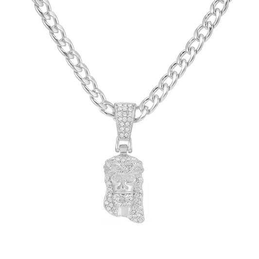 Jesus Christ Piece Head Face Pendant for Men Iced Out Shining Crystal Charm Necklace with Chain Hip Hop Jewelry