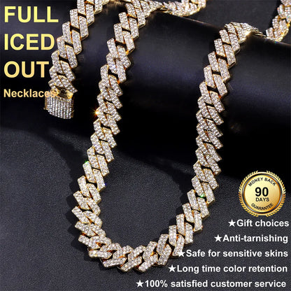 2Pcs Punk Crystal Cross Ankh Tennis Chain Iced Out Prong Cuban Link Chain Necklace for Men Women Rapper Necklaces Hiphop Jewelry