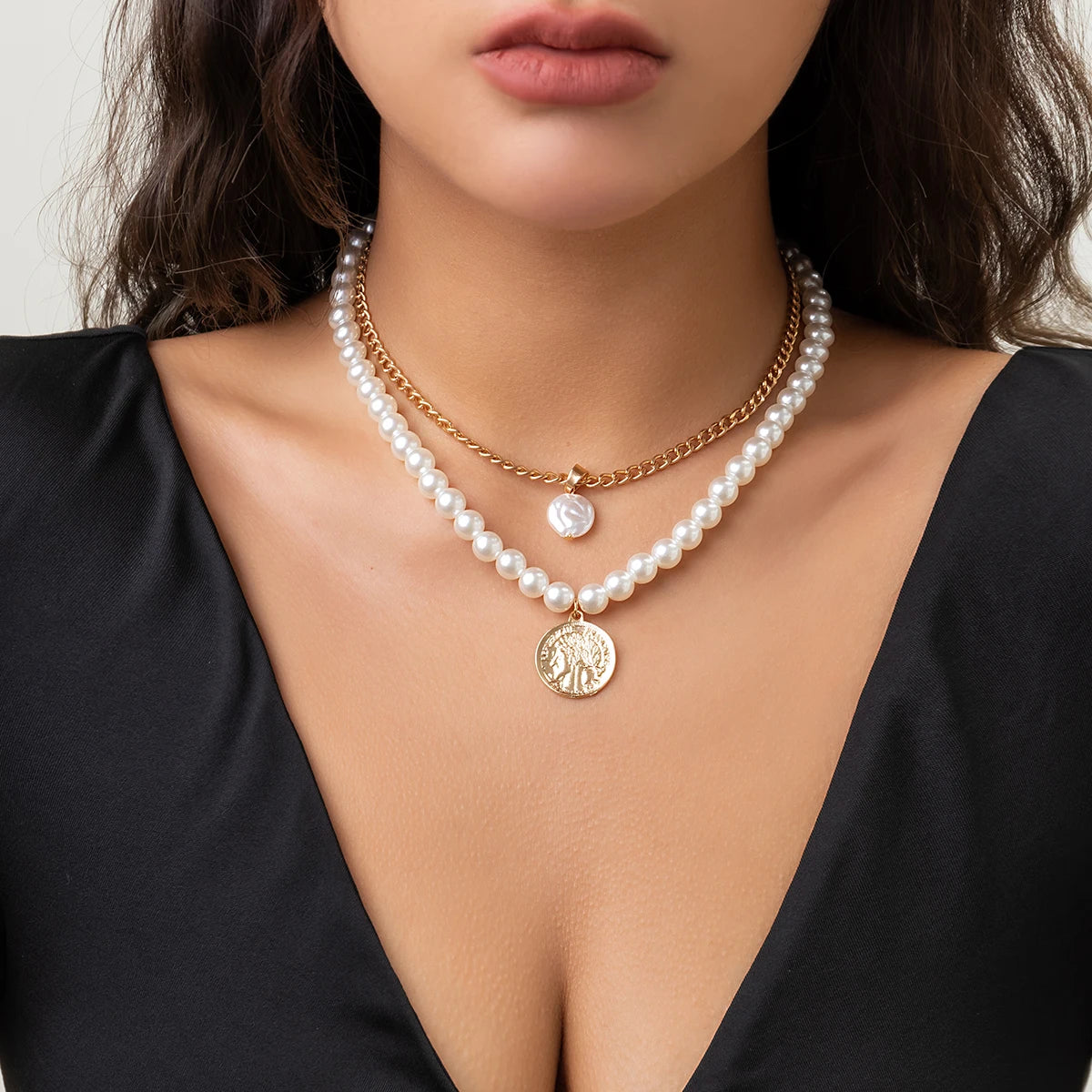 Baroque Simulated Pearls Long Tassel Pendant Necklace for Women Beaded Link Chain Necklace 2022 Trend Lariat Wedding Jewelry