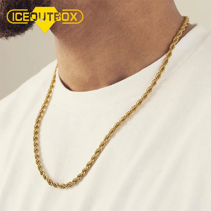 Chain Necklace Hip Hop Rapper'S Rope Chain Basic Punk Stainless Steel 3Mm 18" 20" 24" 30" Gold Silver Color Cuban Franco Jewelry