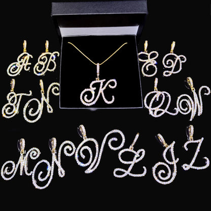 New A-Z Cursive Initial Letter Name Pendant Necklace for Women Simple Rope Chain Letter Necklace Fashion Jewelry Gift