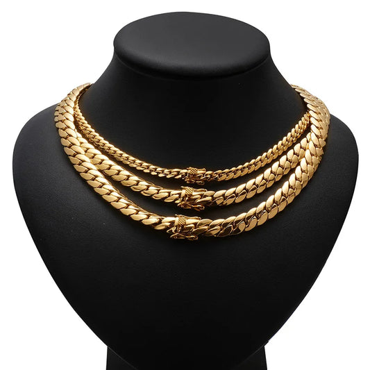 Hip Hop Bling Gold Color Cuban Link Chain Necklaces Tank Chain Men'S Whip Chain Necklace Men Rapper Jewelry Drop Shipping