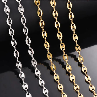 1Pcs Stainless Steel Coffee Beans Link Chain 5MM Necklaces for Men Women Rope Link Chain Necklaces Fashion Hip Hop Jewelry