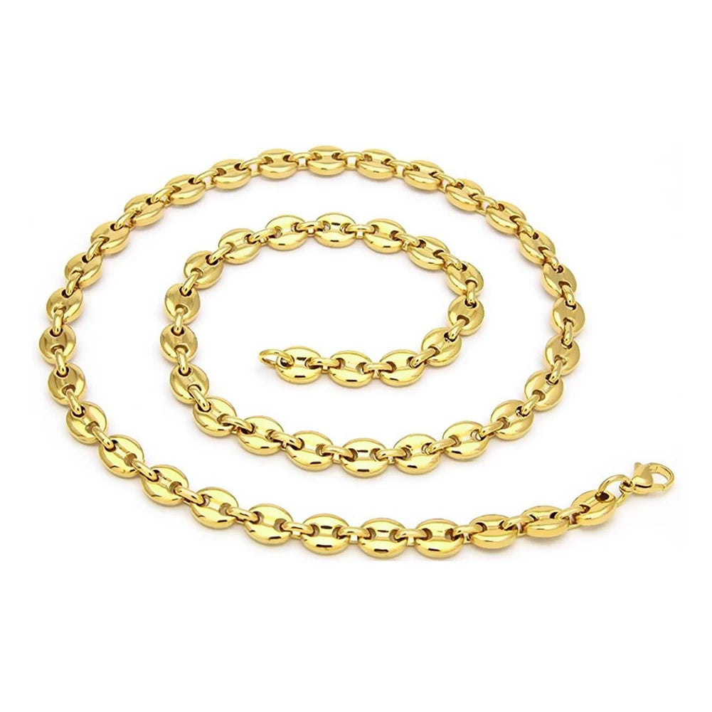 1Pcs Stainless Steel Coffee Beans Link Chain 5MM Necklaces for Men Women Rope Link Chain Necklaces Fashion Hip Hop Jewelry