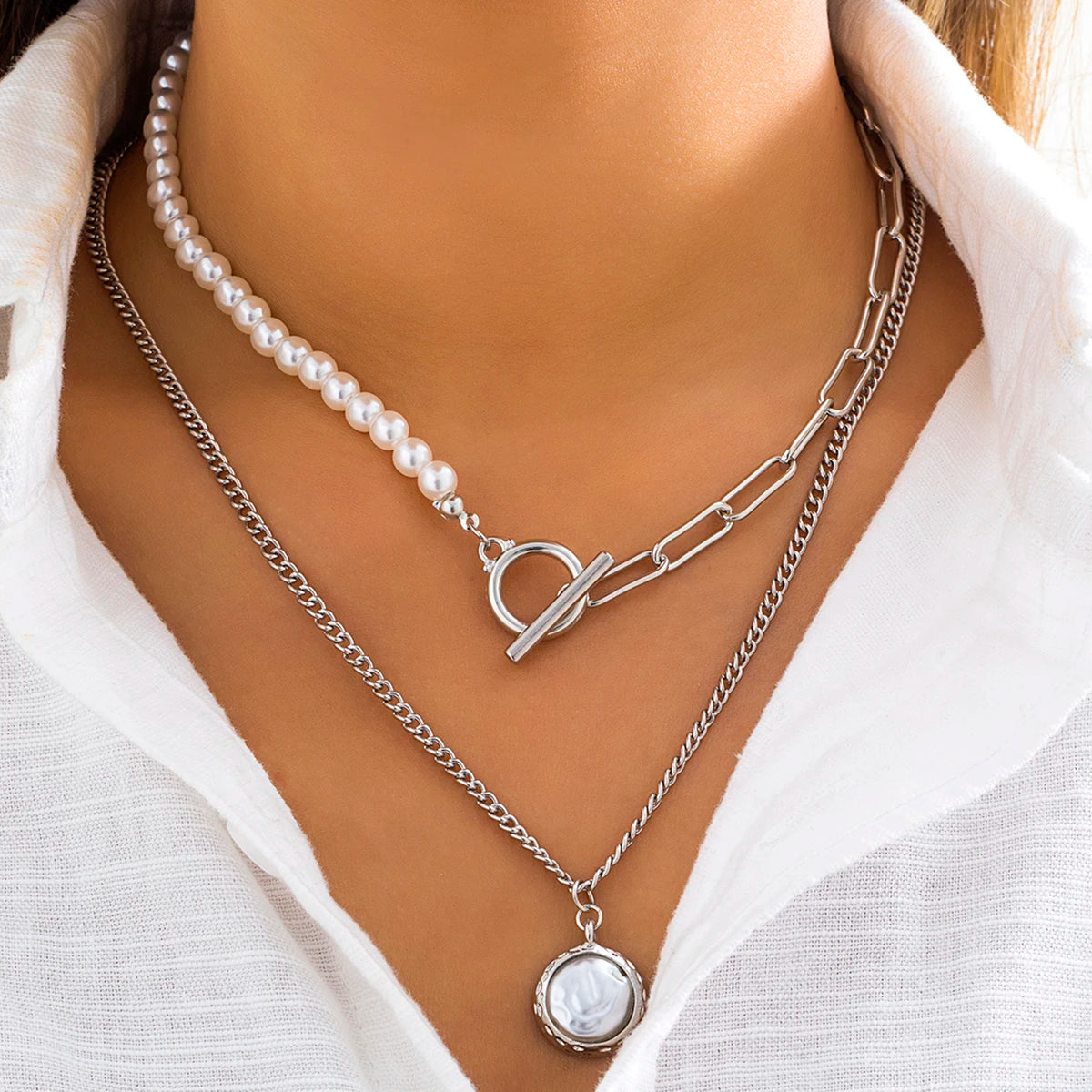 Baroque Simulated Pearls Long Tassel Pendant Necklace for Women Beaded Link Chain Necklace 2022 Trend Lariat Wedding Jewelry