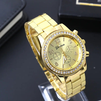 Geneva Diamond-Studded Three-Eye Quartz Men's Watch